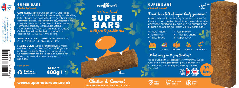 Super Bars - Chicken & Coconut Baked Treat Bars for Dogs 400g