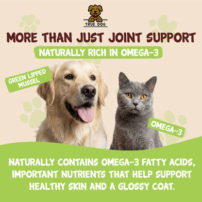 True Dog graphic: more than just joint support. Naturally rich in omega-3 fatty acids to support healthy skin and glossy coat.