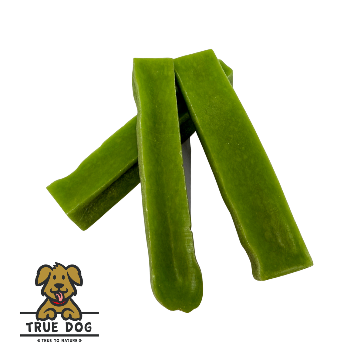 Three True Dog Yak Chews Mint Flavour stacked in a pile. Chew bars for dog dental care and enrichment.